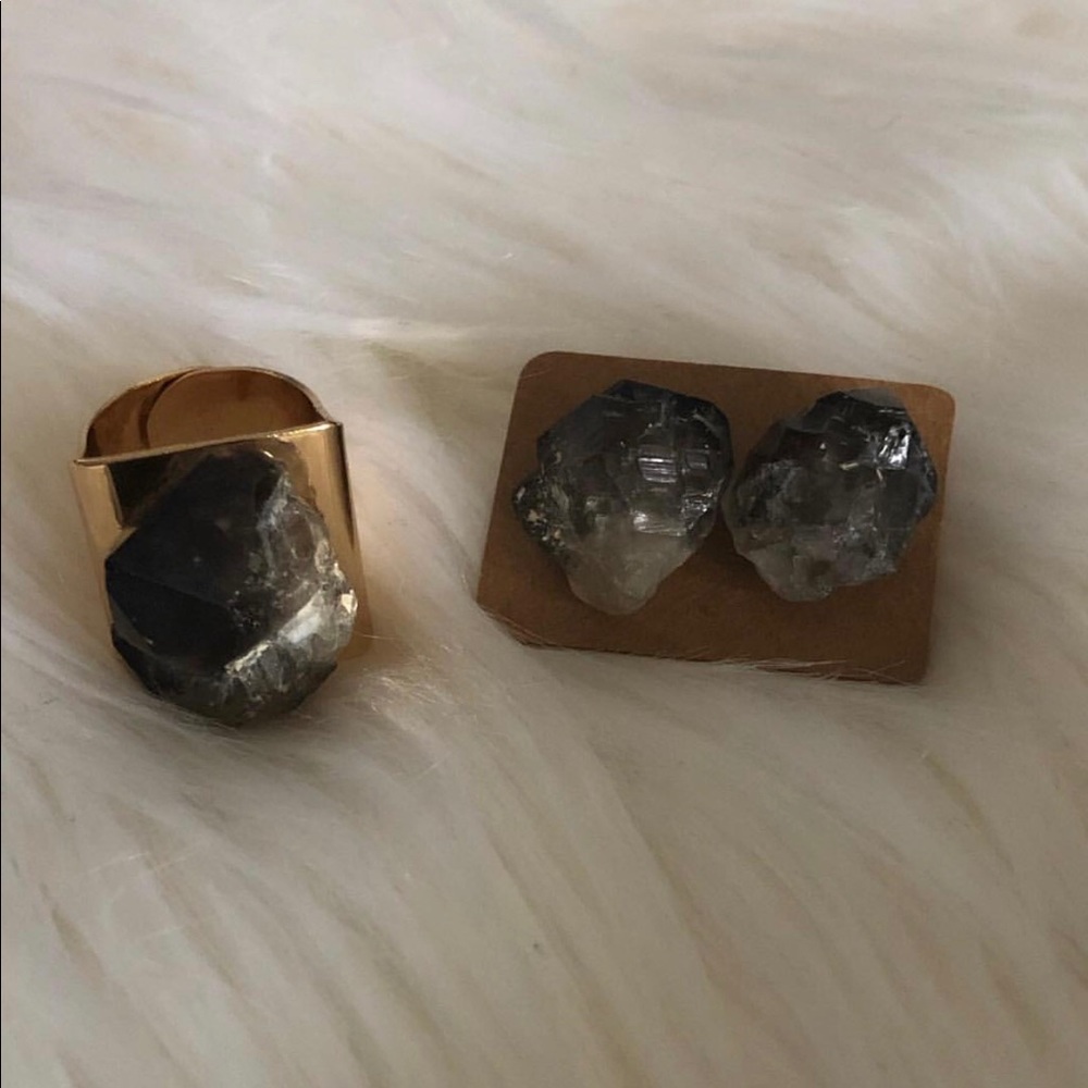 Rare Black Amethyst Ring And Earrings Set